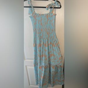 Blue and Orange Floral Midi Dress